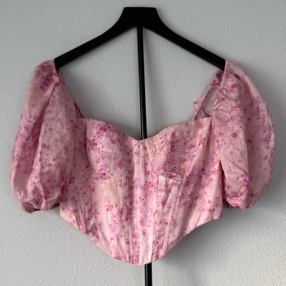 REVOLVE Bardot Corset Top Pink Floral Bustier Fitted Romantic Women Size L - Picture 11 of 16
